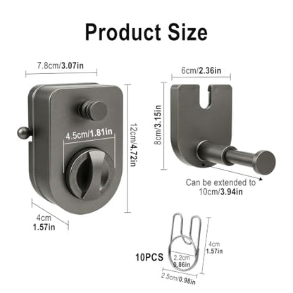 Retractable Clothesline with Adjustable Tension, 13.7 Ft Anti-sag Laundry Line, Wall Mount Drying Clothes Line with Telescopic Rod, Heavy Duty Clothes Drying Line for Indoor Outdoor Use