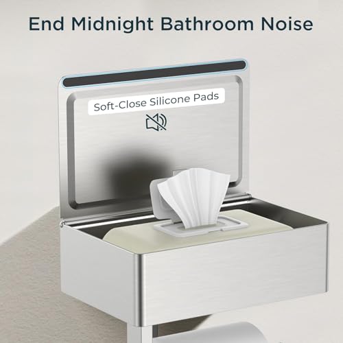 FORIOUS Toilet Paper Holder with Shelf, Wall-Mounted Modern Wipes Dispenser - color: Stainless Steel, size: Big 2 Pack-8" (L)