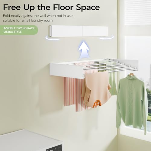 Vikaqi Wall Mounted Clothes Drying Rack 32", Foldable Wall Laundry Rack - color: White, size: 32" Wide