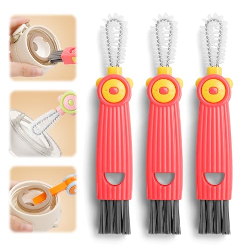 3 in 1 Cup Lid Gap Cleaning Brush Set, Multifunctional Bottle Cleaning Brush, Portable Water Bottle Cleaner Brush, Home Kitchen Cleaning Tools for Thorough Cleaning of Bottles, Cups, and Tight Spaces - color: Red