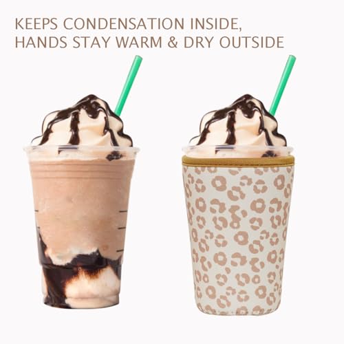 Reusable Insulated Neoprene Iced Coffee Cup Sleeve, Durable Drink Sleeve for Cold Beverages, Beverage Holder for Iced Coffee (Leopard Grace) - color: Leopard Grace