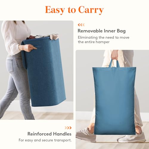 Lifewit 105L Large Laundry Hamper with Lid, Removable Inner Bag, Dark Blue - color: Dark Blue, size: 105L