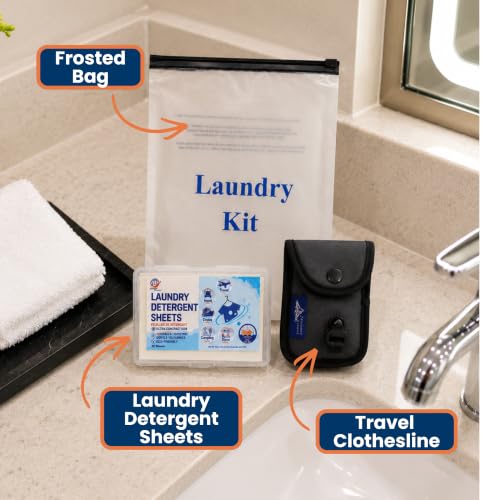 Travel Laundry Detergent Sheets for Hand or Machine Wash and Travel Clothesline – Compact Sink Washing Detergent & Indoor Outdoor Drying Line for Hotels, Cruises & Camping - style: Travel Laundry Sheets + Lt Clothesline
