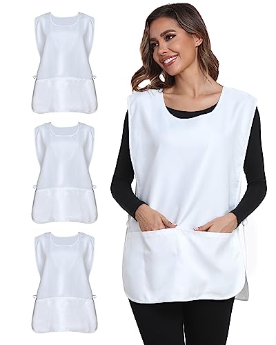 Xeoxarel Unisex Cobbler Apron with 3 Deep Pockets, Smock Vest Apron - color: 3 Pack - White