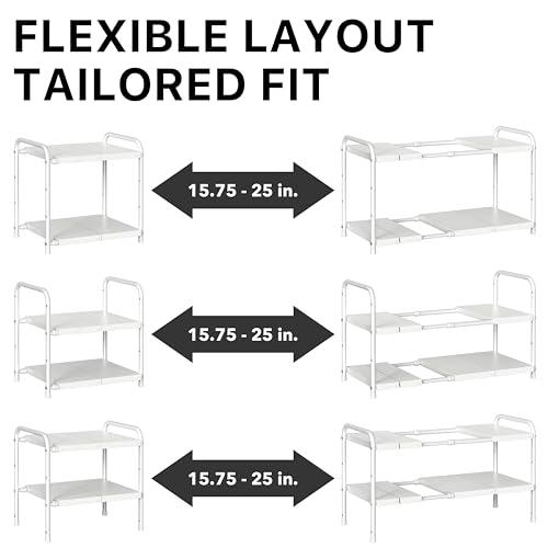 Simple Houseware Under Sink 2-Tier Heavy Duty Expandable Organizer, White - color: White