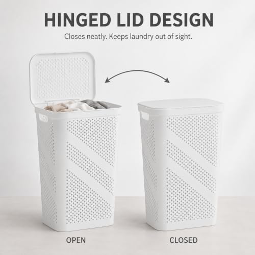 White Laundry Hamper with Hinged Lid, Rectangular 23.9 Inch - color: White 23.9 Inch