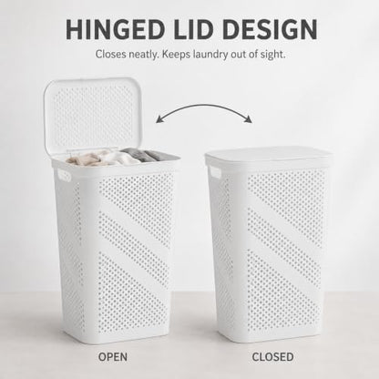 White Laundry Hamper with Hinged Lid, Rectangular 23.9 Inch - color: White 23.9 Inch