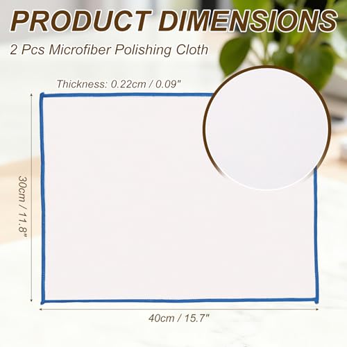 uxcell 2Pcs Glass Polishing Cloth, 15.7x11.8 Microfiber Cleaning Cloths Lint & Streak Free Quickly Drying Towels for Glassware, Cars, Glasses, Phone Screens, Sunglasses, Blue & White