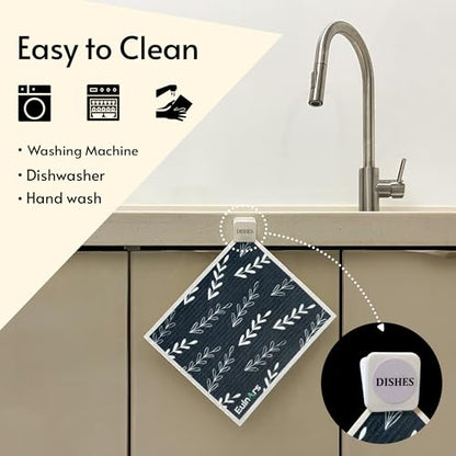 Eulnars Swedish Dishcloths, 8 Pack Reusable Paper Towels with Clips, Quick Drying Dish Towels, Super Absorbent Cellulose Sponge Cloths, No Odor, Kitchen Cleaning Essentials - color: Simple Leaf