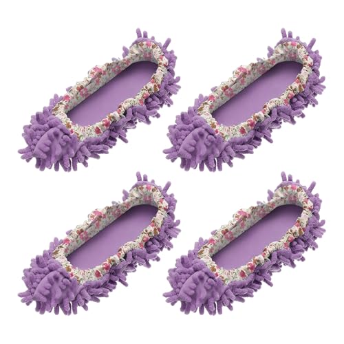 uxcell 4 Pcs Mop Slippers, Mop Socks Microfiber Shoe Covers Washable Mopping Slippers for Floor Home Use, Floral Lace, Purple - color: Purple