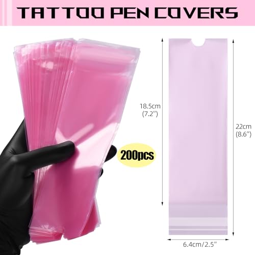 200pcs Tattoo Machine Covers Large Self Sealing Tattoo Pen Covers 2.5x8.6inch Disposable Cartridge Tattoo Machine Sleeves Bags Tattoo Supplies (Pink, 200pcs Bags) - color: Pink, size: 200pcs Bags