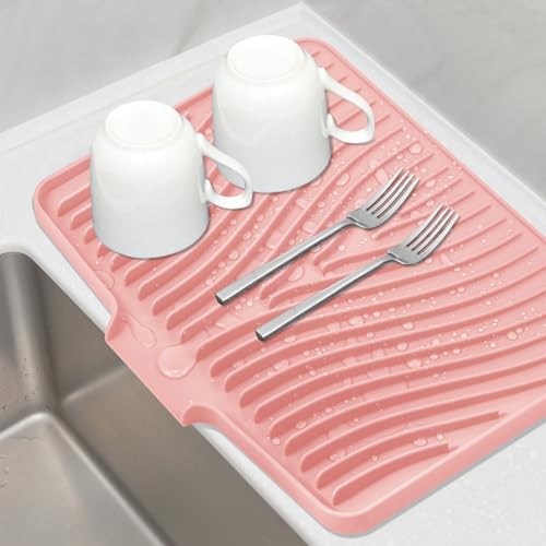 TIKNIK Silicone Dish Drying Mat for Kitchen Counter, Pink-1pcs, 16" x 12" - color: Pink-1pc, size: 16" x 12"