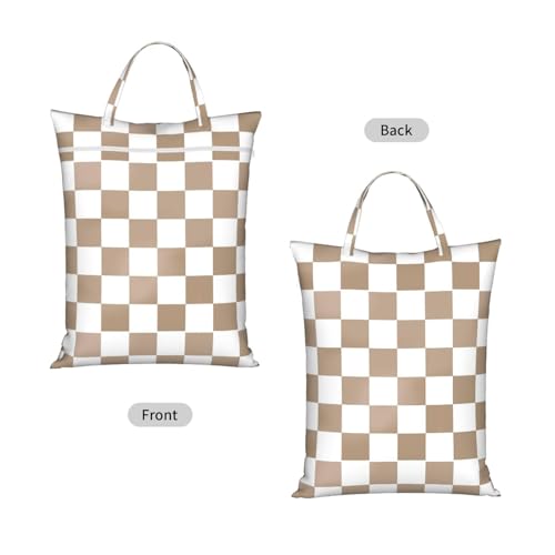 Checkered Brown White Beige Travel Laundry Bags Cloth Diaper Wet Bags Handle Washable Dirty Clothes Bags Wet Dry Bag Suitcase Gym Swimming Pool College Dorm Wet Bag - color: 1 PC26, size: One Size