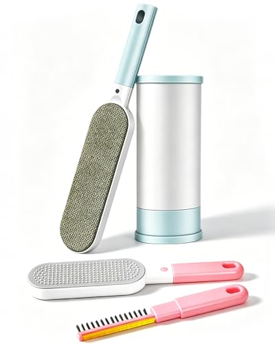 2PCS Lint Brushes for Clothes, Cat Dog Hair Remover for Lundary, Self-Cleaning Lint Remover for Bed Sofa Coat, Best Hair Cleaning Brushes Better Than Lint Roller (Large Blue and Mini Pink) - color: Large Blue and Mini Pink