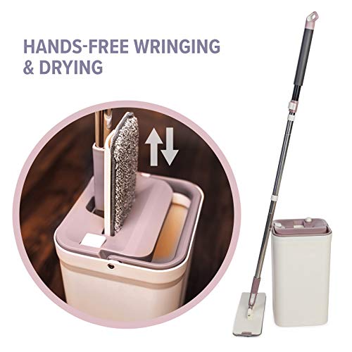 JFB Home Products Micro Flat Mop & Bucket System, Hands-Free Wringing Floor Cleaning, 3 Washable & Reusable Microfiber Pads, Wet or Dry Usage on Wood, Marble, Tile, Laminate, Ceramic and Vinyl Floors