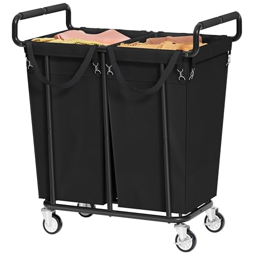 Gewudraw 2 Bag Laundry Hamper with Wheels Medium Size, 250L, Black - color: Black, size: 2-Section-250L