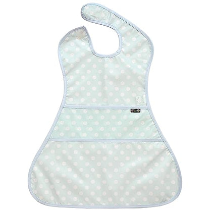 Plie Full Coverage Waterproof Feeding Bib for Toddlers – Extra Long Apron Bib for Mealtime, Self-Feeding, High Chairn - color: Baby Blue/Dot