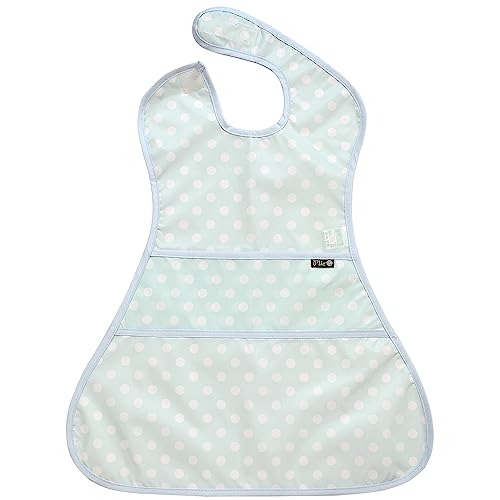 Plie Full Coverage Waterproof Feeding Bib for Toddlers – Extra Long Apron Bib for Mealtime, Self-Feeding, High Chairn - color: Baby Blue/Dot
