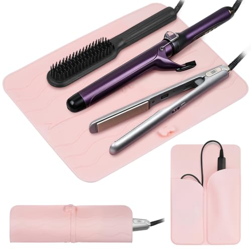Silicone Mat for Hair Tools, Compatible with Curling Iron & Flat Iron, Pink - color: Pink