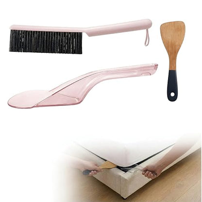 Mattress Lifter & Bed Maker Tool Set for Changing Sheets, Mattress Wedge Elevator to Lift and Hold, Bed Sheet Tucker Tool for Tucking Sheets & Bed Skirts, Built-in Dust Brush Included - Pink - color: Pink