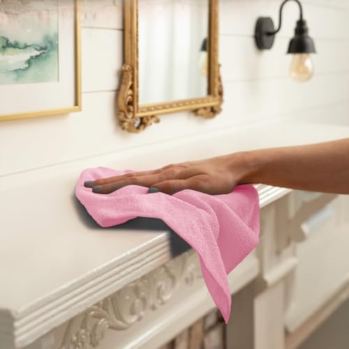 Avalon Towels Microfiber Cleaning Cloths (Value Pack of 12) - Size 12 x 12 Inches, Highly Absorbent Cleaning Rags, Lint Free, Reusable and Washable, Microfiber Towels for Cars - color: Pink, size: Pack of 12 - 12x12 Inches
