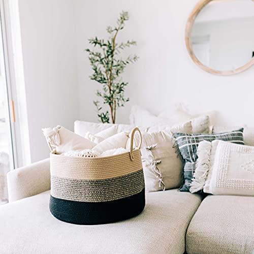 OrganiHaus Round Toy Basket & Blanket Basket, Cotton Rope 20x13" - color: 3-toned Brown, size: Wide