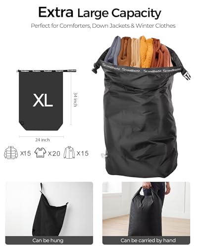 Travel Laundry Bag, Pump-Free Vacuum Compression Dirty Clothes Bag, Extra Large Reusable Waterproof & Washable Laundry Bag, Ideal for Suitcases, Road Trip Essentials, Black, 1 Pack (XL) - color: Black, size: 24"L x 34"W x 7.5"H