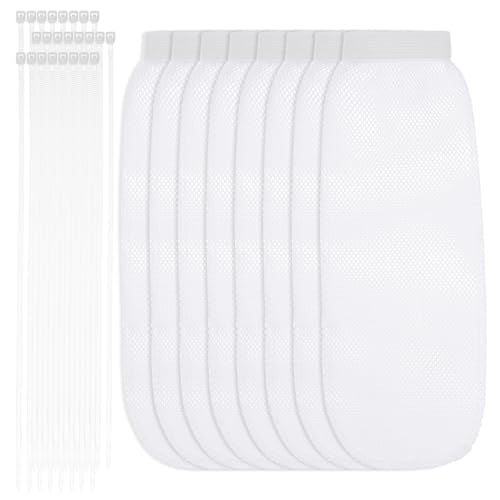 32Pcs Sturdy Lint Traps for Washing Machine Hose, Includes 8 Nylon Washer Hose Lint Trap Mesh and 24 Cable Ties, White Washer Lints Catcher for Home Sink Drain System Hoses Screen Filter (White)