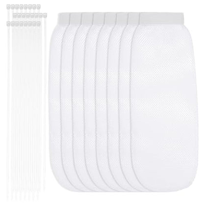 32Pcs Sturdy Lint Traps for Washing Machine Hose, Includes 8 Nylon Washer Hose Lint Trap Mesh and 24 Cable Ties, White Washer Lints Catcher for Home Sink Drain System Hoses Screen Filter (White)