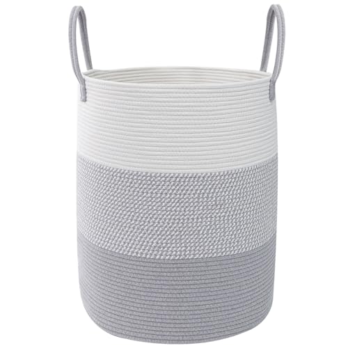Large Laundry Hamper, Woven Rope Basket with Sturdy Handles- Grey - color: Grey, size: Large