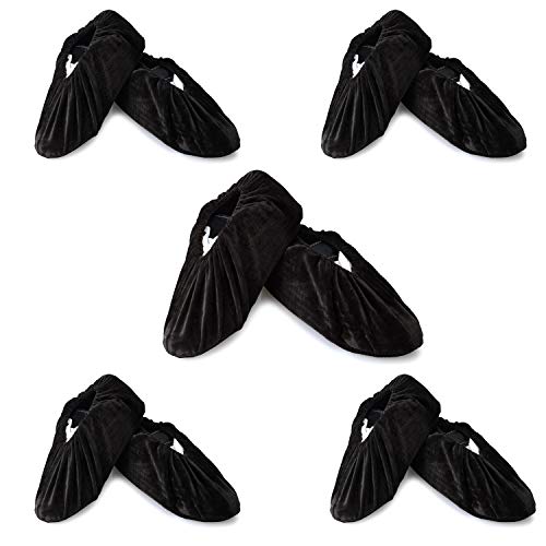 PlasMaller 5 Pairs Non Slip Washable Reusable Shoes Covers For Household Thickened Boots, Black, L - color: Black, size: Large