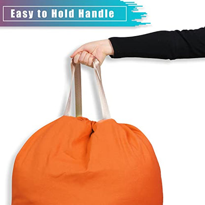 LOLOMLO Extra Large Canvas Laundry Bags with Handles & Drawstring Closure, Heavy Duty Tears Resistant Clothes Storage Travel Bags,25.5"x34",Orange - color: Orange