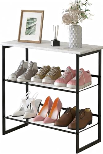Garden 4 you Shoe Rack for Entryway Closet, Metal Mesh Shoe Organizer - color: Marble White, size: 3-Tiers