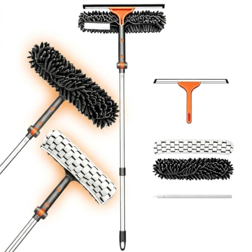 Chabatree 2-in-1 Window Squeegee for Home, 62" Extension Pole Window Cleaning Kit with Bendable Head, Professional Window Washing Equipment for High Indoor Outdoor Glass & Car (Kit 1.0) - color: Gray