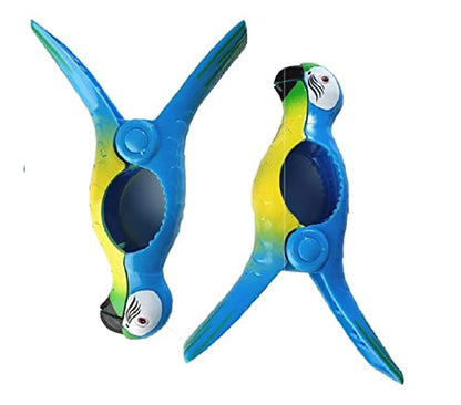 2 Set (4 Ct) Blue Toucan/Blue Parrot Beach Towel Clips Jumbo Size for Beach Chair, Cruise Beach Patio, Pool Accessories for Chairs, Household Clip, Baby Stroller