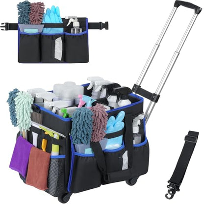 Large Rolling Cleaning Caddy Bag with Detachable Trolley and Shoulder Strap
