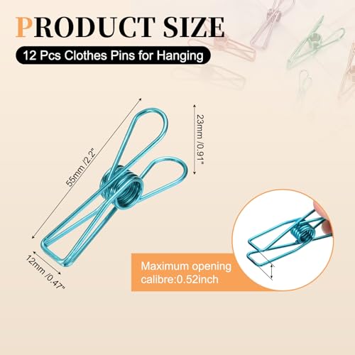 uxcell 12Pcs Clothes Pins for Hanging, 2.2" Metal Clothing Clips Heavy Duty Laundry Spring Pegs, Clothesline Clip Paper Holder Sealer for Holding Clothes, Paper, Food Packages, Blue - color: Blue, size: 2.2"