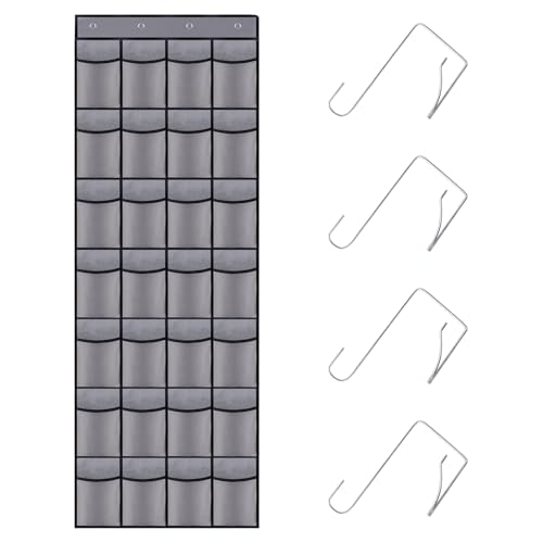 28 Mesh Pockets Hanging Over the Door Shoe Organizer, （Gery） - color: Grey, size: 68"x22"