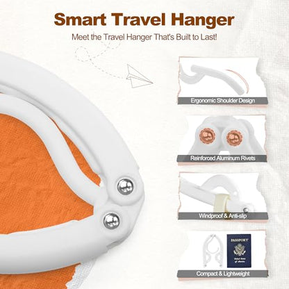 HOUSE DAY White Travel Hangers with Clips, 10 Pack Foldable Clothes Hangers - color: White, size: 10 Pack + 10 x Clips + 1 x Storage bag
