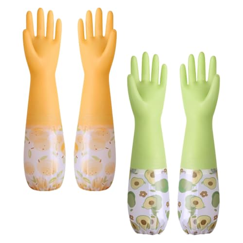 Dishwashing Cleaning Gloves, Rubber Kitchen Glove 2 Pairs