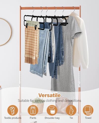 WJWSKI Velvet Pants Hangers with Double Non Slip Bar - with Adjustable Clips- Thin Space Saving Clothes Hanger - 360° Swivel Felt Trouser Hanger Perchas Terciopelo 10 Pack (Black) - color: Black