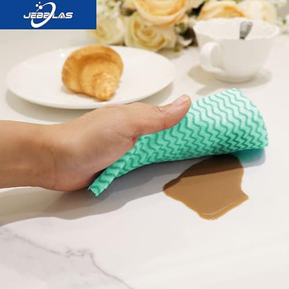 JEBBLAS Handi Wipes Reusable Cloths Dry Cleaning Cloths Dish Towel Kitchen Towel Handy Cleaning Wipes,Pack of 50, Green - color: Green