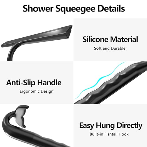 Shower Squeegee for Glass Doors, All-One-Piece Winning Silicone Squeegee - color: Black