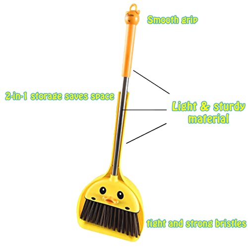 Mini Broom and Dustpan Set for Kids - Cute Yellow Duck for Girls & Boys - Toddler Broom Set for Household Cleaning and Pretend Play - Perfect for Toddlers & Preschooler …