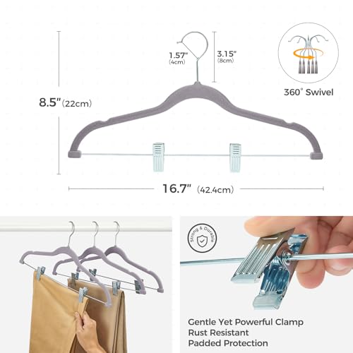 HOUSE DAY Velvet Pant Hangers with Adjudtable Clips 20 Pack, Gray - color: Gray, size: 20 Pack