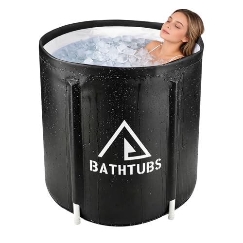 Portable Foldable Bathtub, Collapsible Adult Bath Tub for Hot SPA and Ice Bath, Space-Saving Storage, Durable PVC Material (Black, 27inch) - color: Black