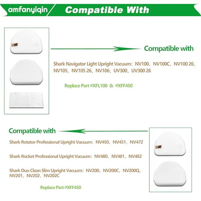 Filter Replacements Compatible with Shark Vacuum NV100 NV100C NV105 NV106 NV200 NV201 NV202 UV300 NV450 NV480 NV481 NV482,NV100 26,NV105 26,4-Sets Foam & Felt Filters,Replace Part # XFF450 & XFL100