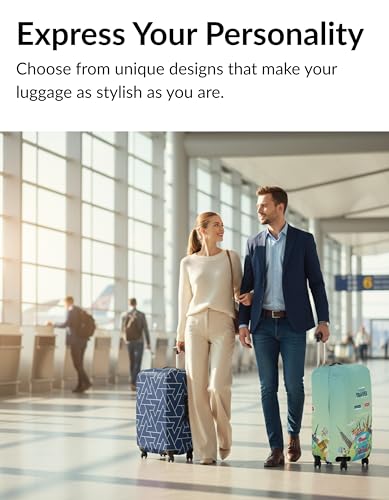Luggage Cover Navy Blue Size M 22-25 Inch, Premium Stretchable Suitcase Protector, Washable Scratch Resistant Dustproof Elastic Travel Bag Cover with Bottom Zipper, Geometric Pattern - color: Navy Blue, size: M (22-25 Inch)