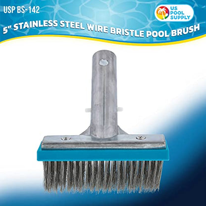 U.S. Pool Supply 5" Pool Brush Head for Inground Pools, Stainless Steel - size: 5"