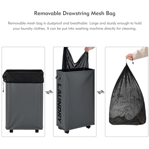 DOKEHOM 70L Enlarged Slim Rolling Laundry Basket Hamper on Wheels, Grey - color: Dark Grey/L, size: 70L/Slim